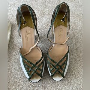 Green and white Cole Haan heels with Nike Air